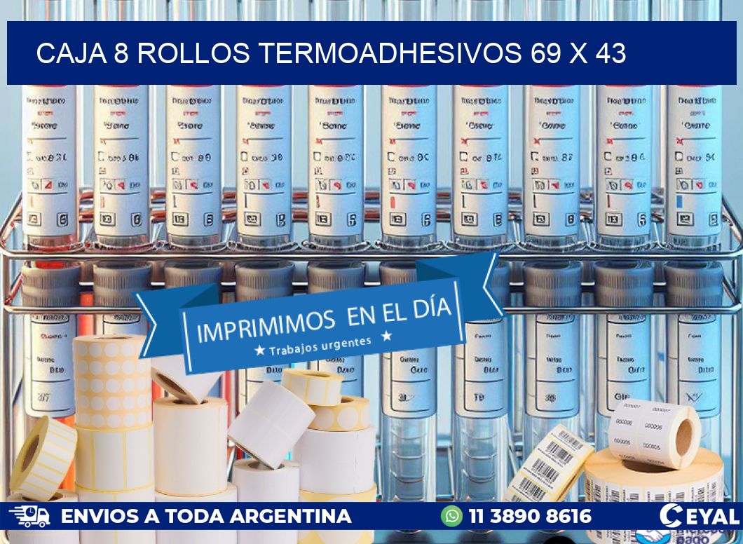 CAJA 8 ROLLOS TERMOADHESIVOS 69 x 43