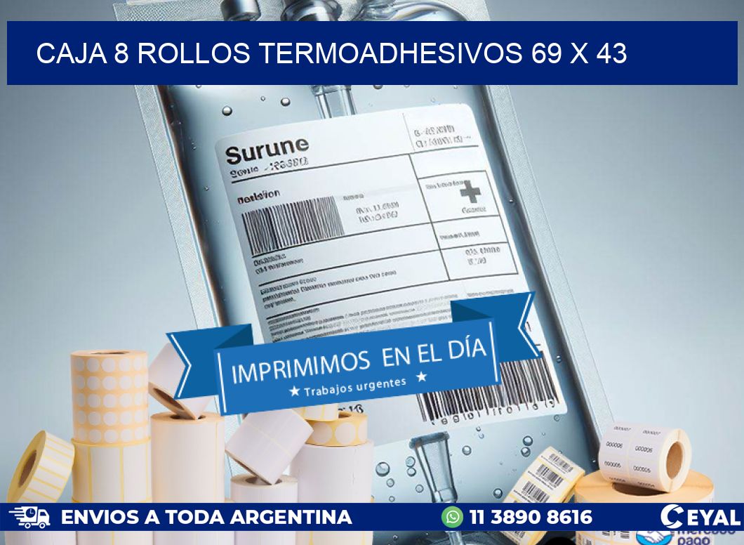CAJA 8 ROLLOS TERMOADHESIVOS 69 x 43