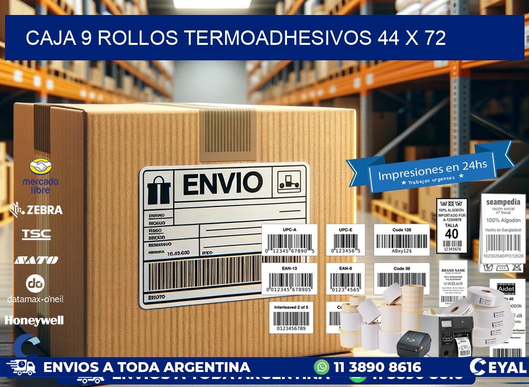CAJA 9 ROLLOS TERMOADHESIVOS 44 x 72
