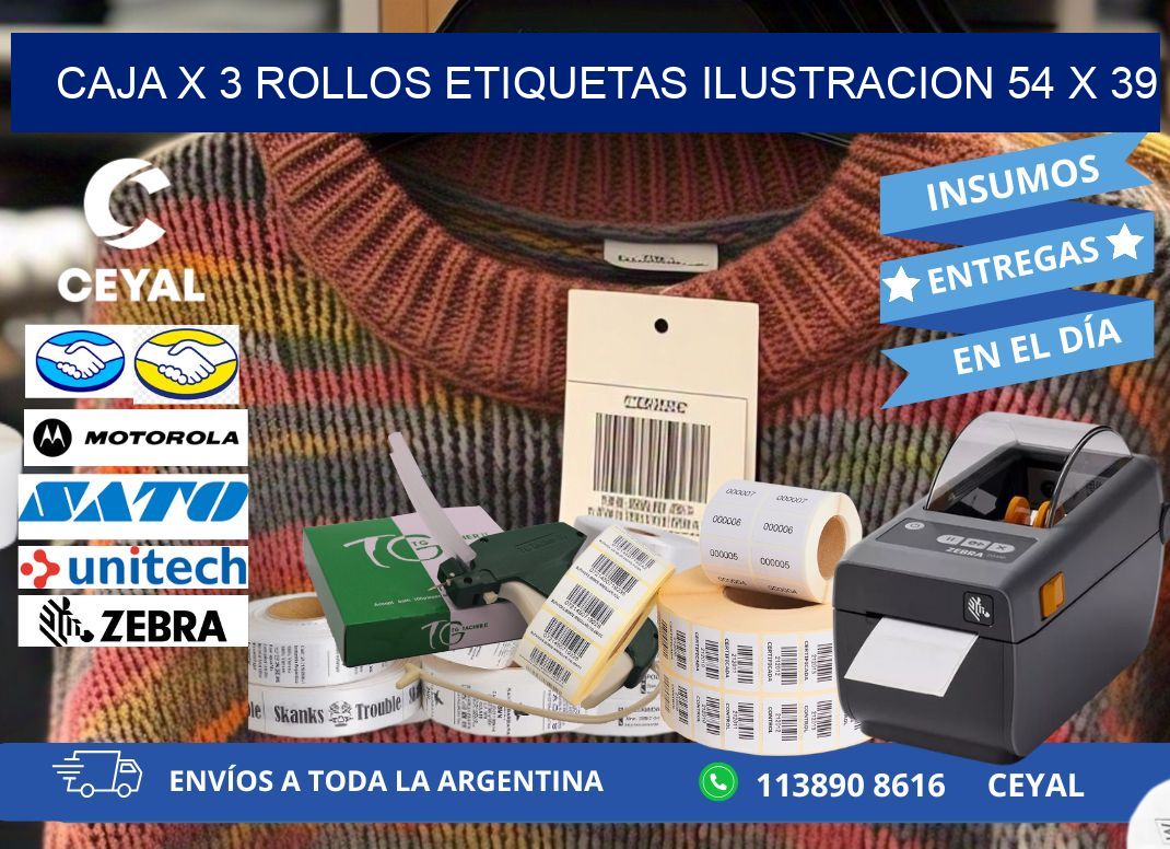 Caja X 3 Rollos Etiquetas Ilustracion 54 x 39