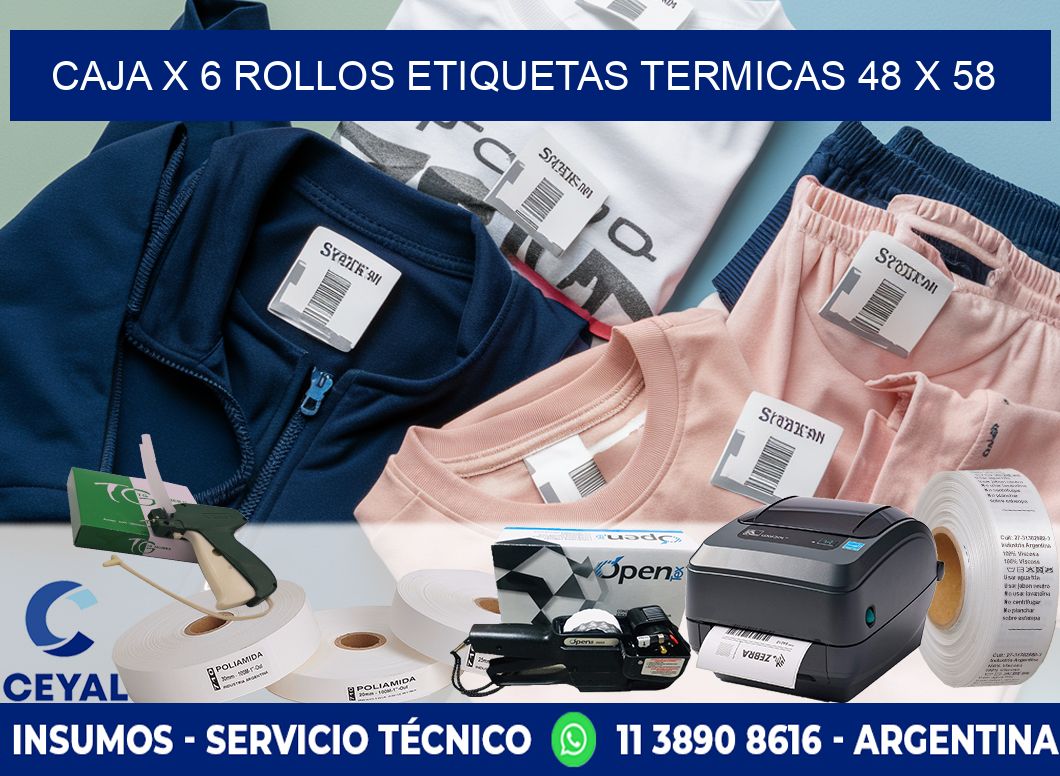 Caja X 6 Rollos Etiquetas termicas 48 x 58