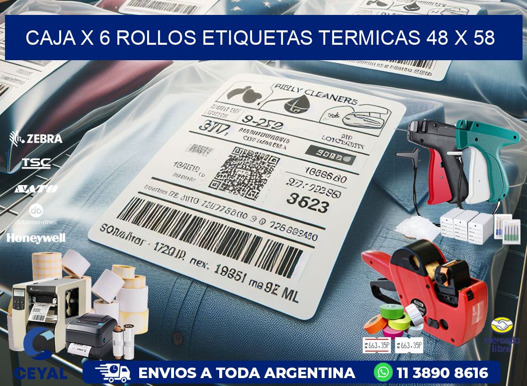 Caja X 6 Rollos Etiquetas termicas 48 x 58