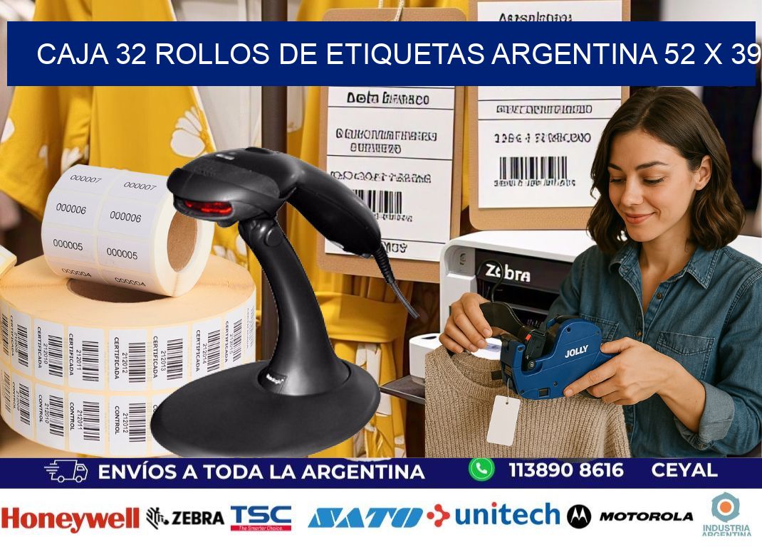 CAJA 32 ROLLOS DE ETIQUETAS ARGENTINA 52 x 39