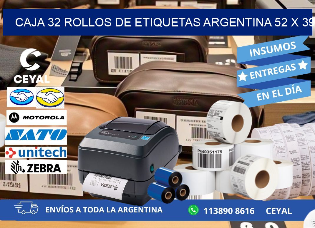 CAJA 32 ROLLOS DE ETIQUETAS ARGENTINA 52 x 39
