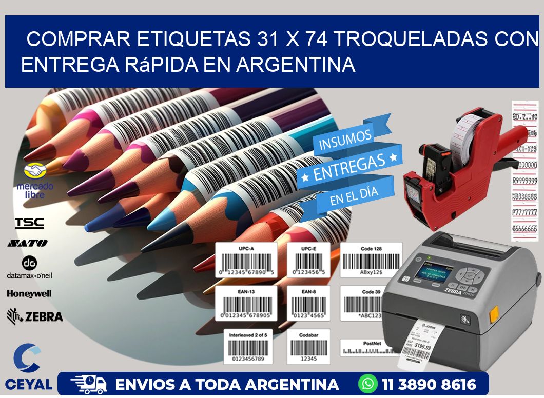 Comprar etiquetas 31 x 74 troqueladas con entrega rápida en Argentina