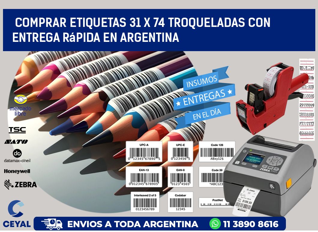 Comprar etiquetas 31 x 74 troqueladas con entrega rápida en Argentina