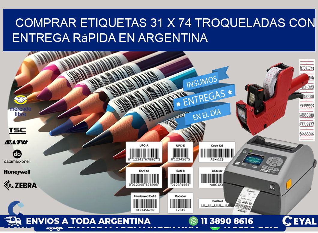 Comprar etiquetas 31 x 74 troqueladas con entrega rápida en Argentina