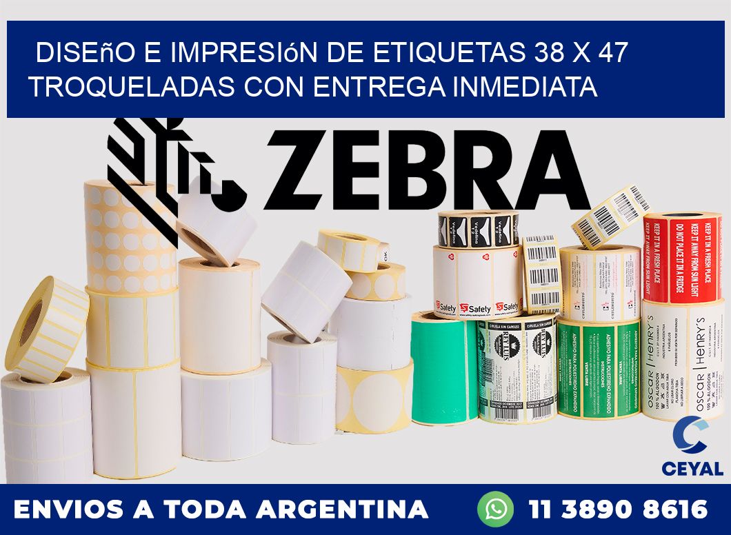 Diseño e impresión de etiquetas 38 x 47 troqueladas con entrega inmediata