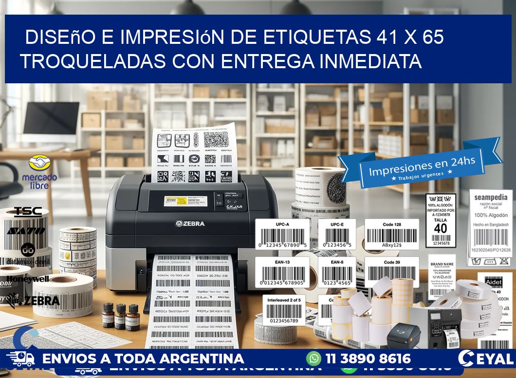 Diseño e impresión de etiquetas 41 x 65 troqueladas con entrega inmediata