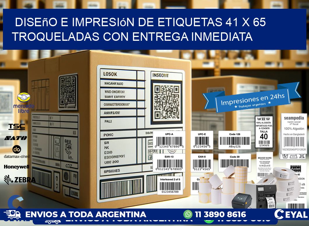 Diseño e impresión de etiquetas 41 x 65 troqueladas con entrega inmediata