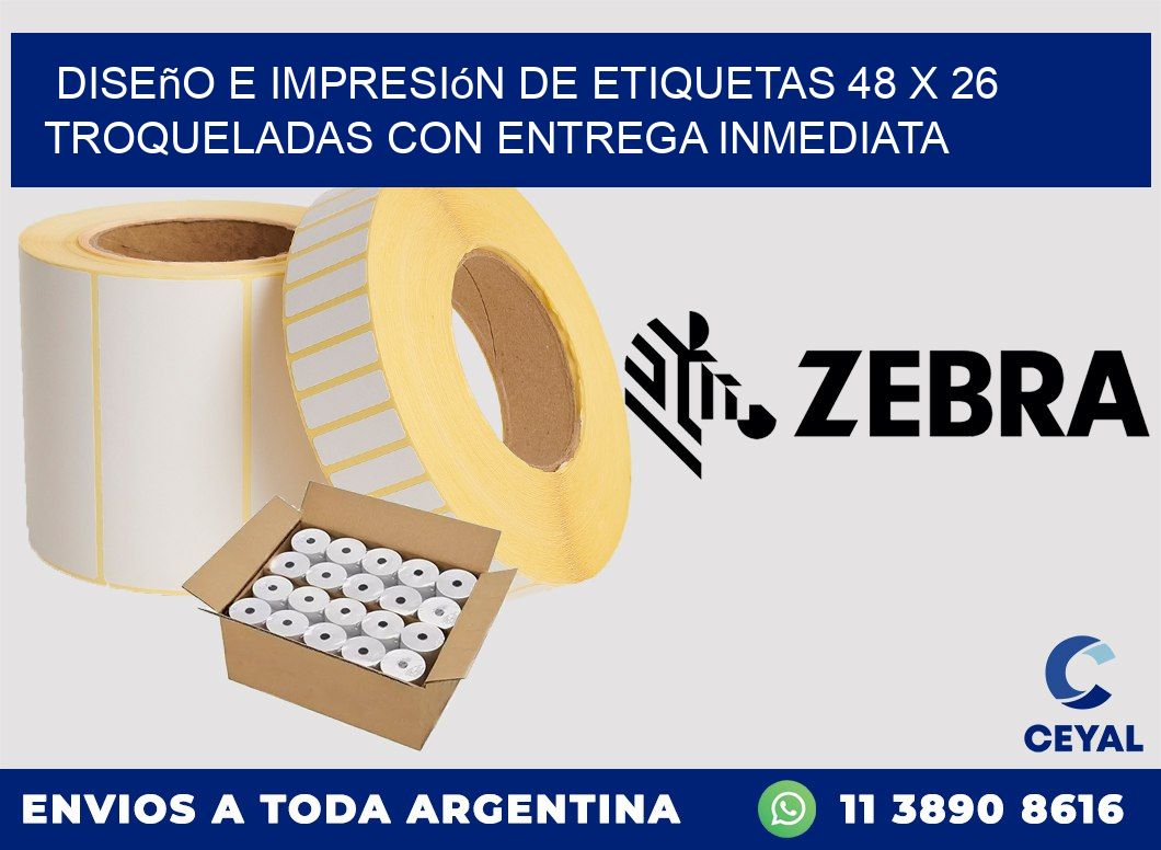 Diseño e impresión de etiquetas 48 x 26 troqueladas con entrega inmediata