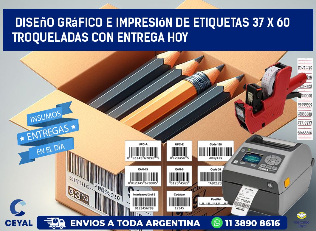 Diseño gráfico e impresión de etiquetas 37 x 60 troqueladas con entrega hoy