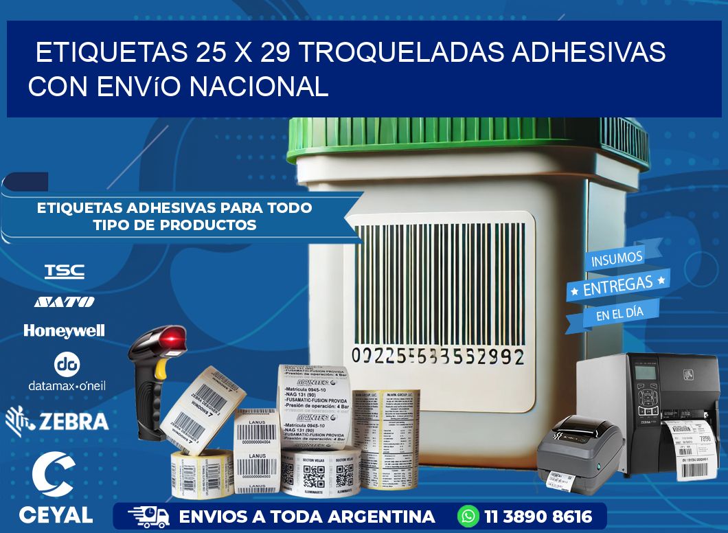 Etiquetas 25 x 29 troqueladas adhesivas con envío nacional
