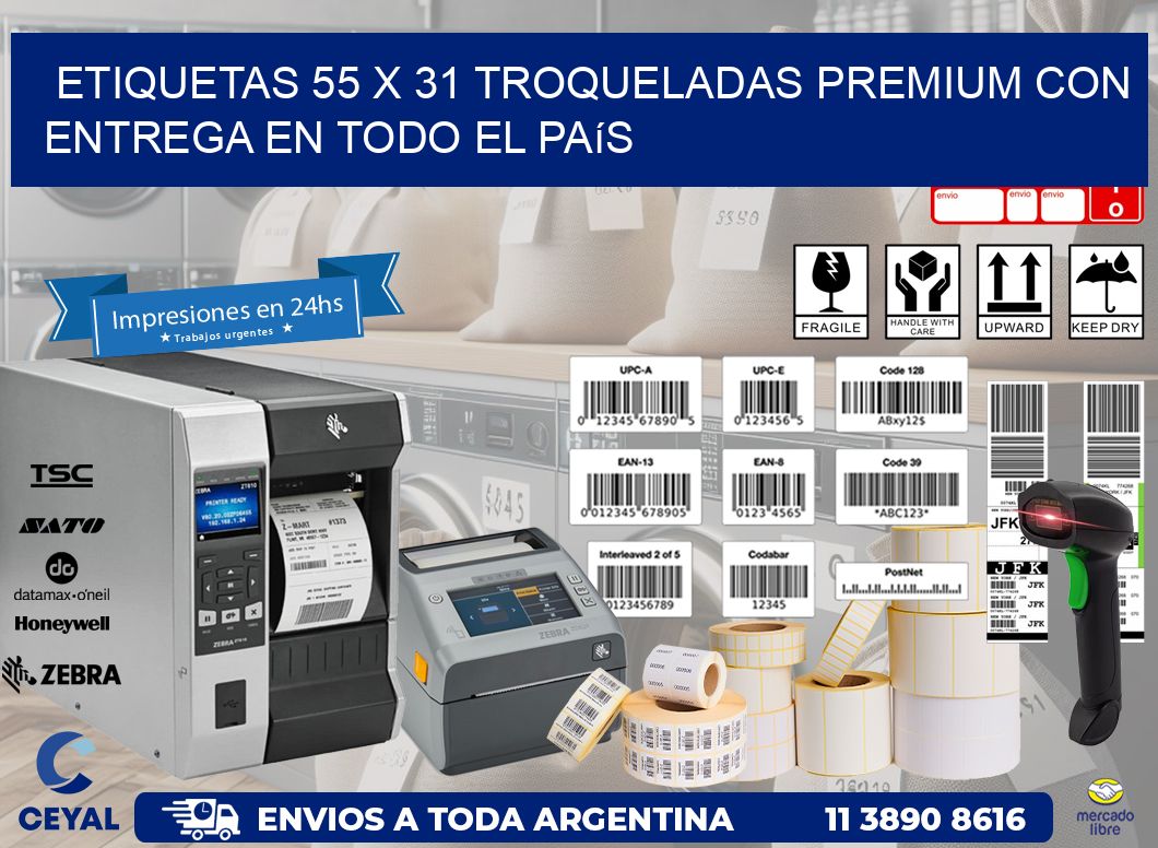 Etiquetas 55 x 31 troqueladas premium con entrega en todo el país