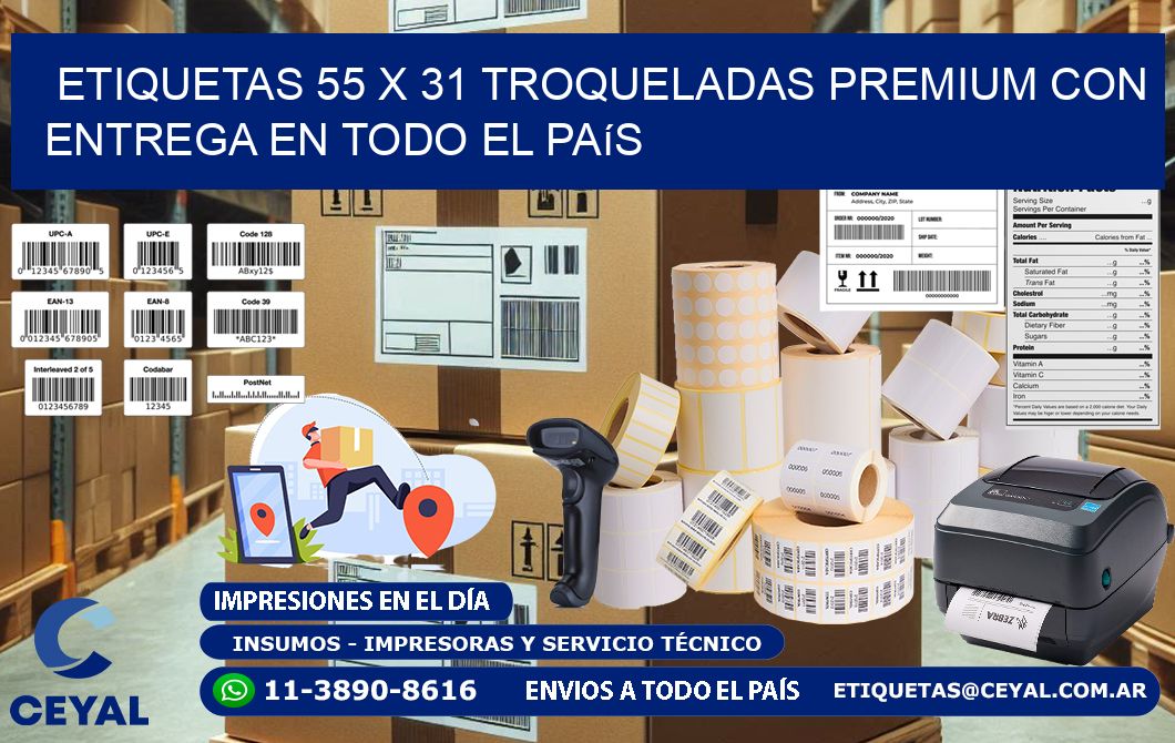 Etiquetas 55 x 31 troqueladas premium con entrega en todo el país