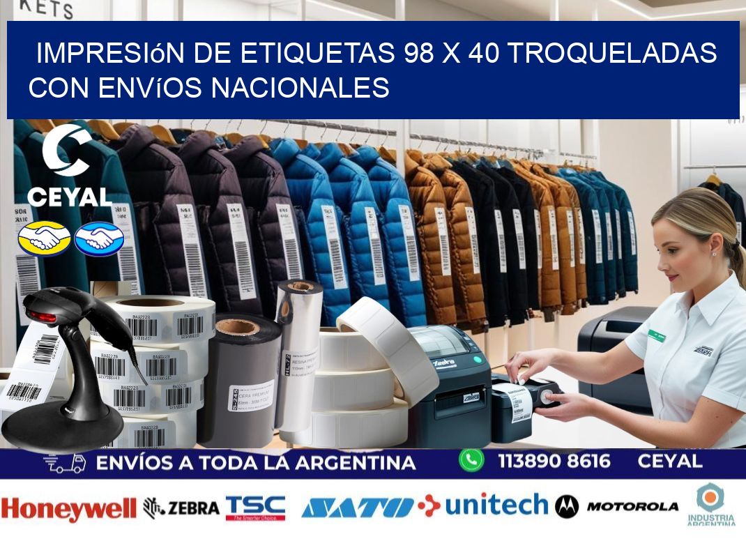 Impresión de etiquetas 98 x 40 troqueladas con envíos nacionales