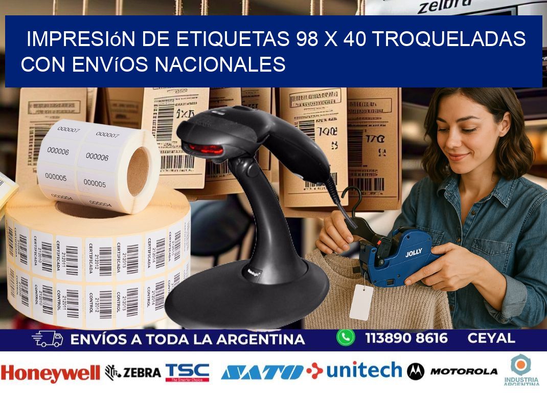 Impresión de etiquetas 98 x 40 troqueladas con envíos nacionales