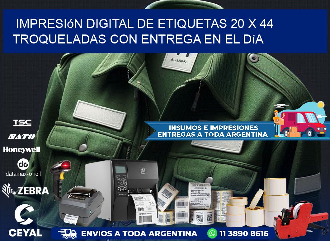 Impresión digital de etiquetas 20 x 44 troqueladas con entrega en el día