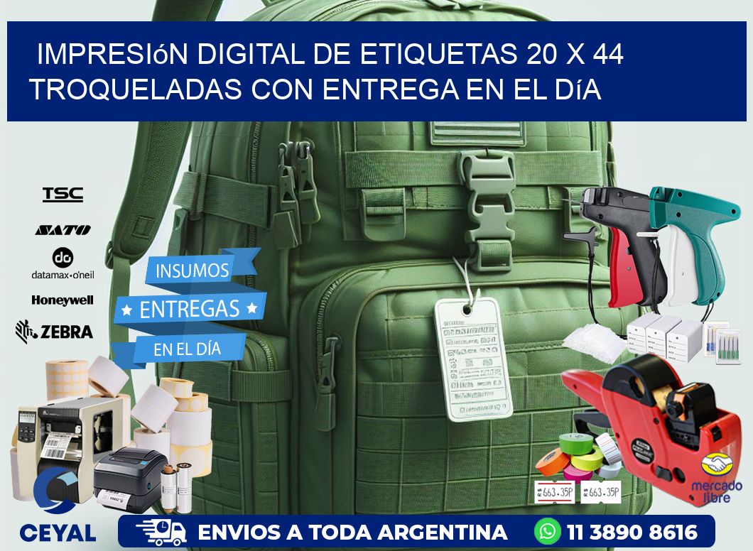 Impresión digital de etiquetas 20 x 44 troqueladas con entrega en el día