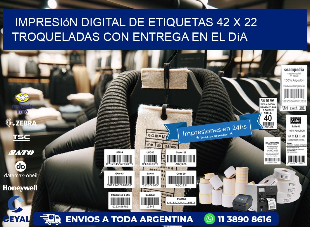 Impresión digital de etiquetas 42 x 22 troqueladas con entrega en el día