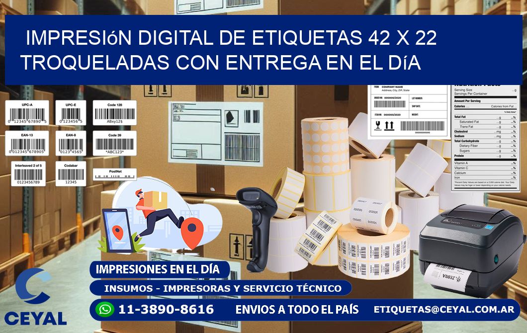 Impresión digital de etiquetas 42 x 22 troqueladas con entrega en el día