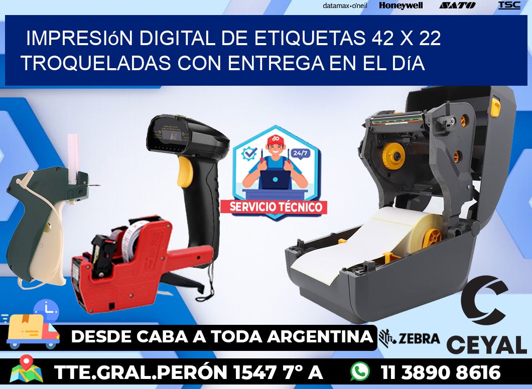Impresión digital de etiquetas 42 x 22 troqueladas con entrega en el día
