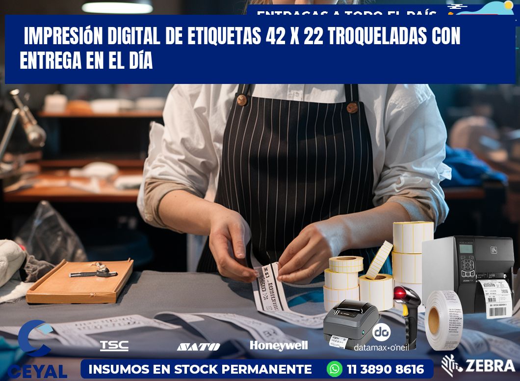 Impresión digital de etiquetas 42 x 22 troqueladas con entrega en el día