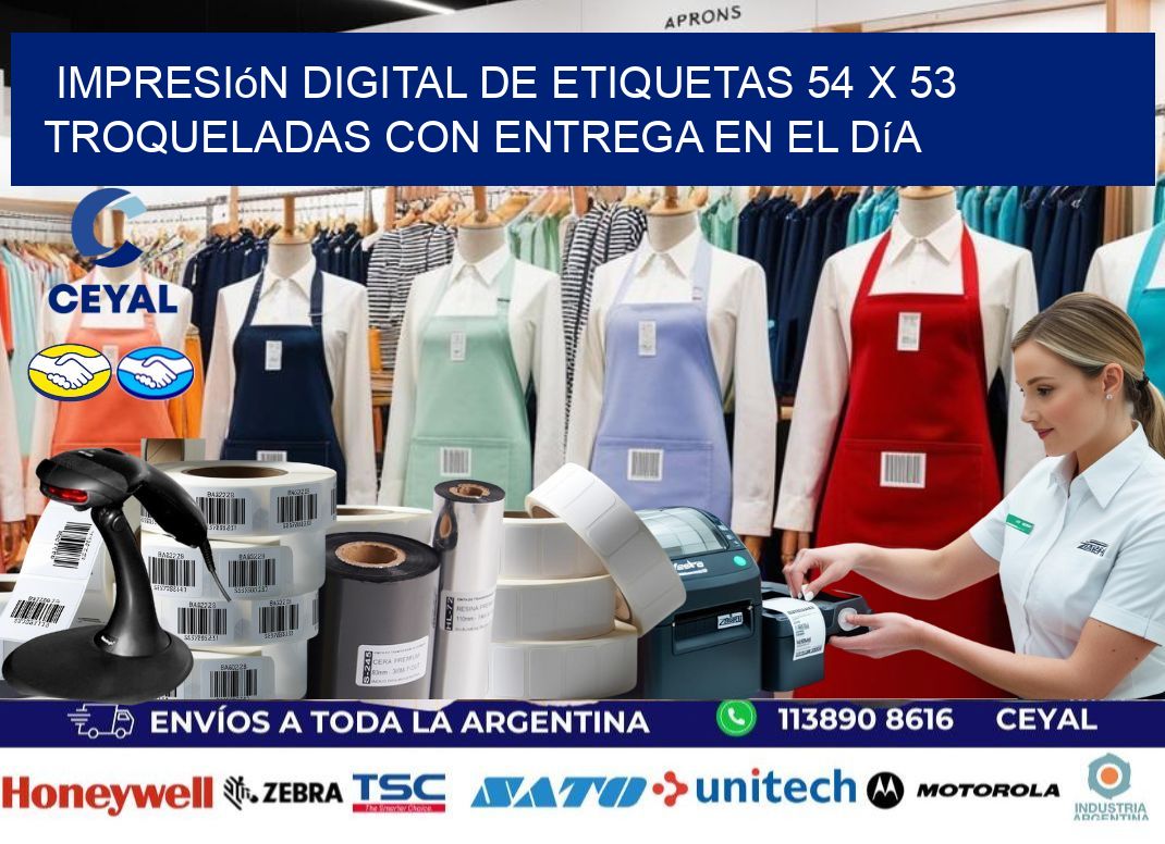 Impresión digital de etiquetas 54 x 53 troqueladas con entrega en el día