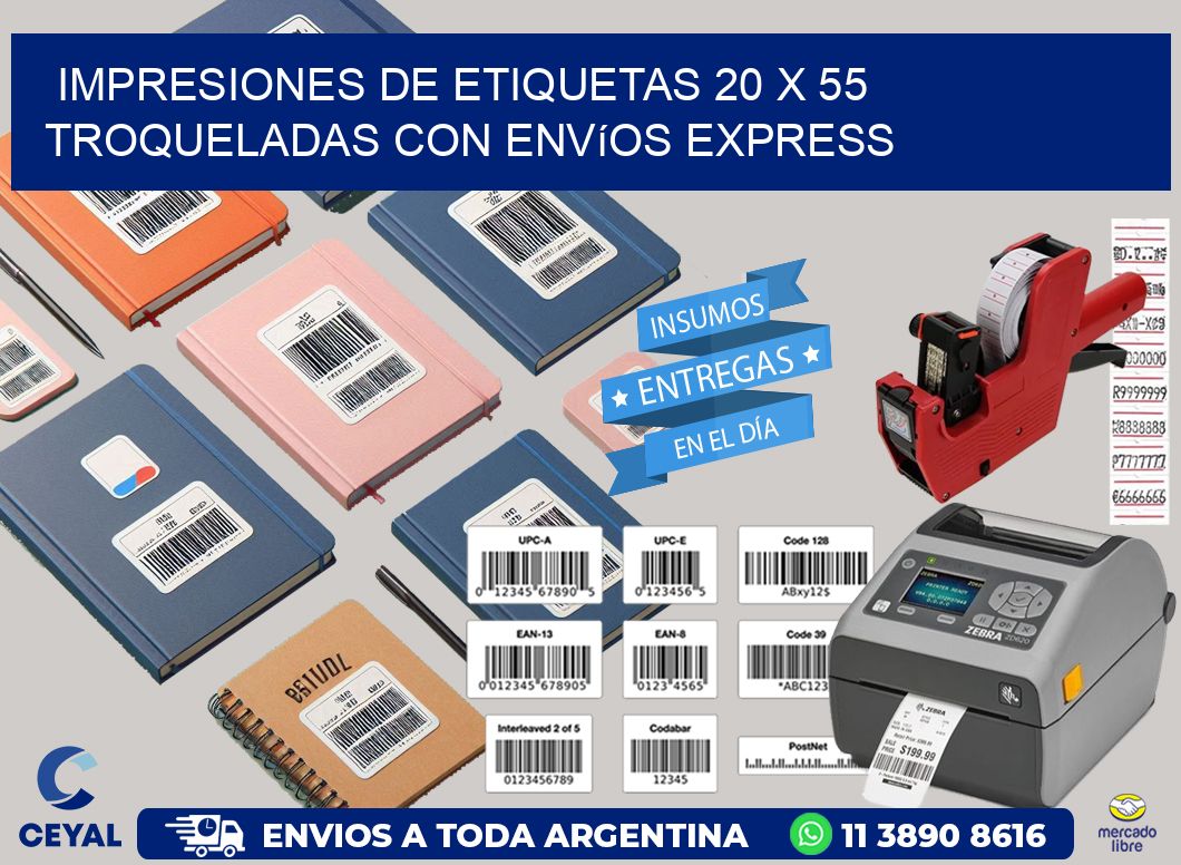 Impresiones de etiquetas 20 x 55 troqueladas con envíos express