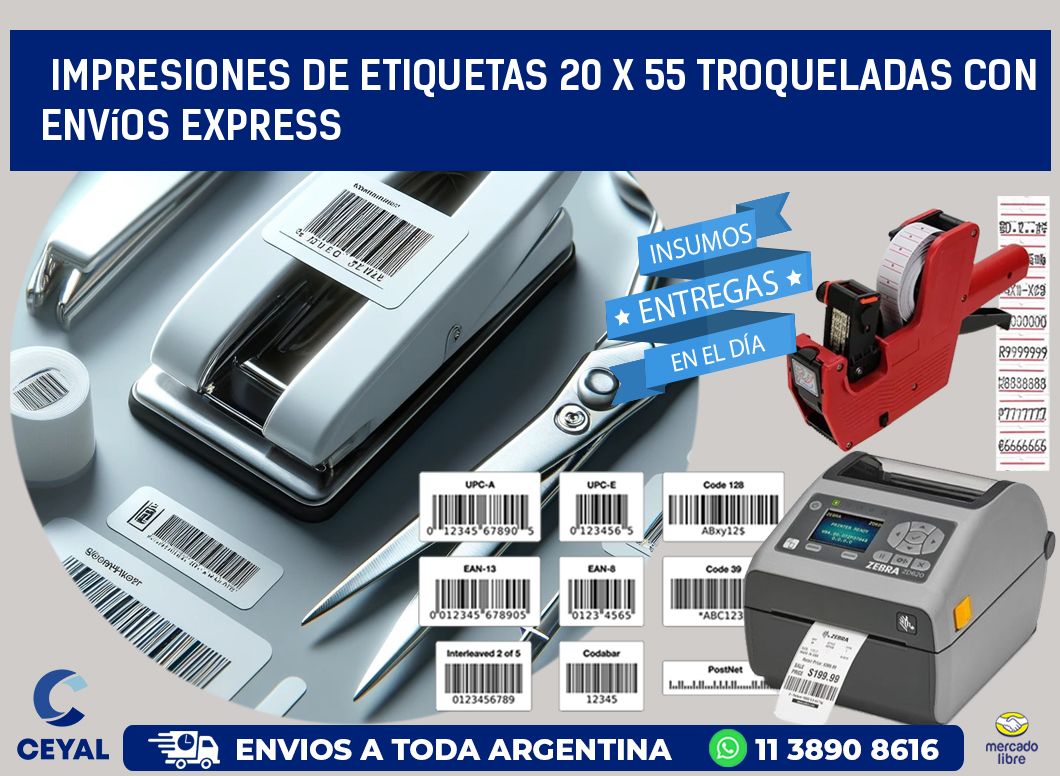 Impresiones de etiquetas 20 x 55 troqueladas con envíos express
