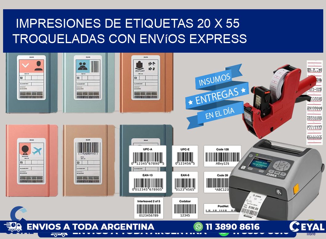 Impresiones de etiquetas 20 x 55 troqueladas con envíos express