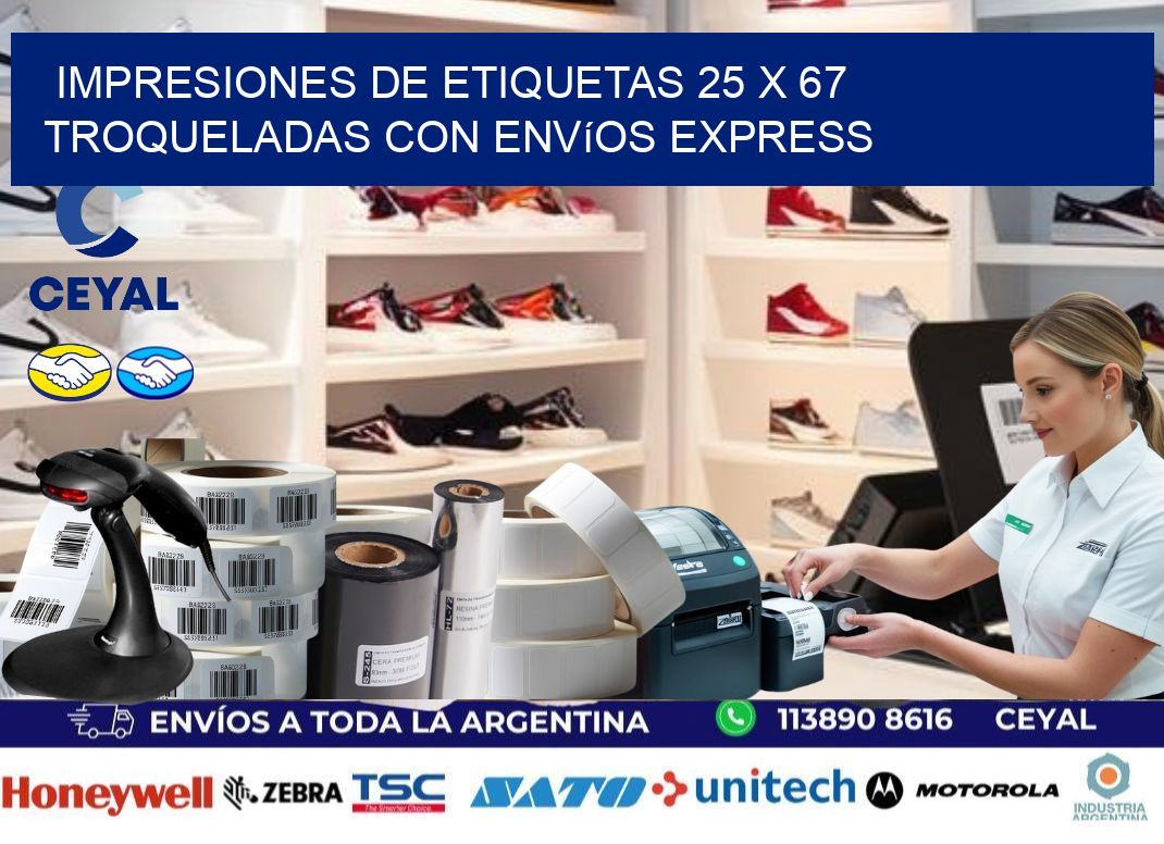 Impresiones de etiquetas 25 x 67 troqueladas con envíos express
