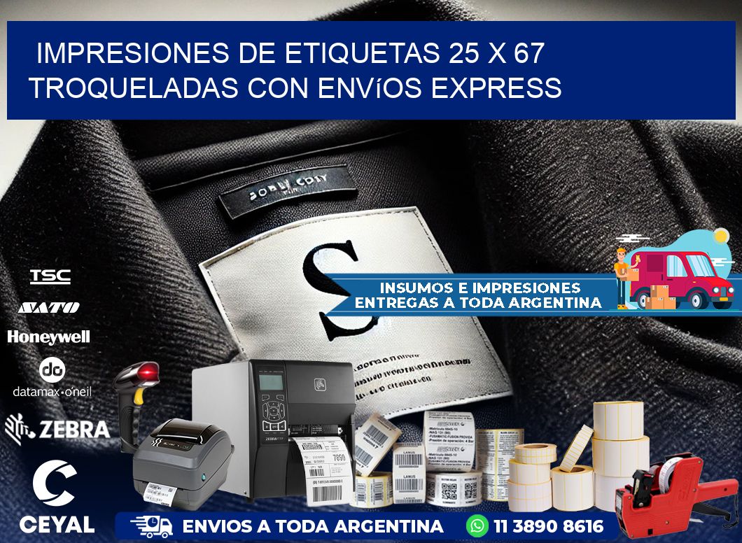 Impresiones de etiquetas 25 x 67 troqueladas con envíos express