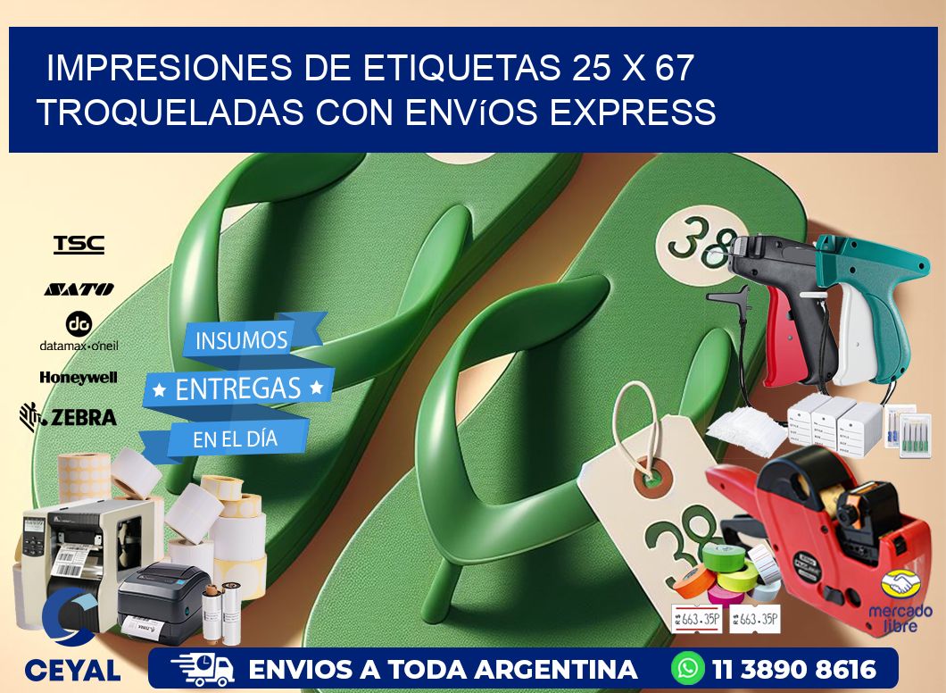Impresiones de etiquetas 25 x 67 troqueladas con envíos express