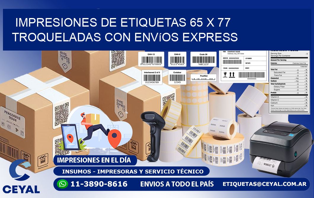 Impresiones de etiquetas 65 x 77 troqueladas con envíos express