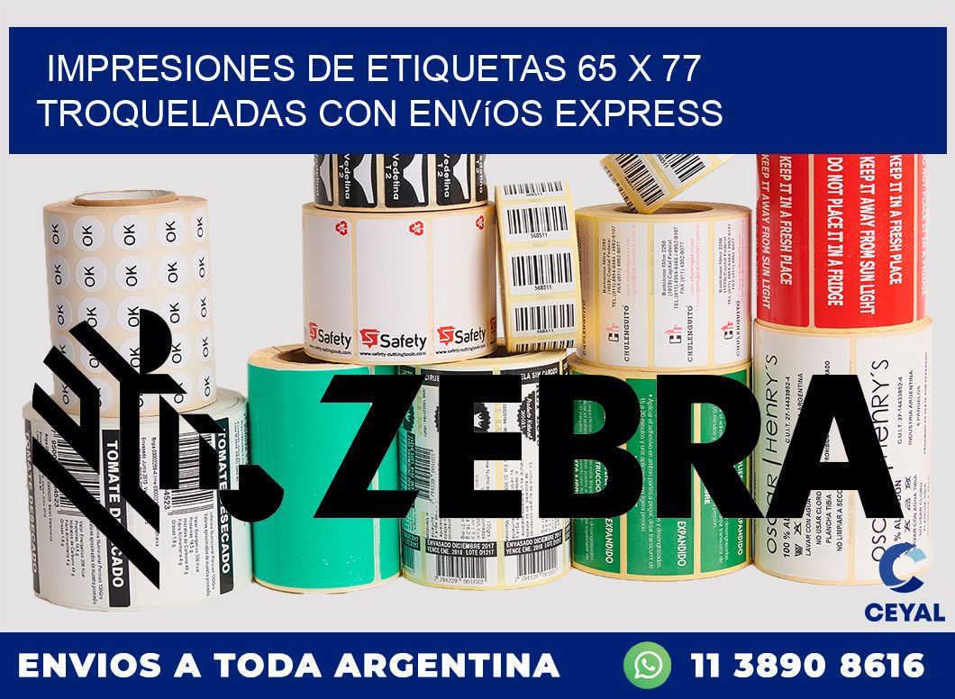 Impresiones de etiquetas 65 x 77 troqueladas con envíos express