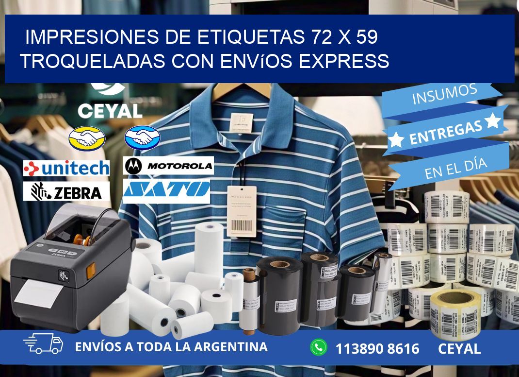 Impresiones de etiquetas 72 x 59 troqueladas con envíos express