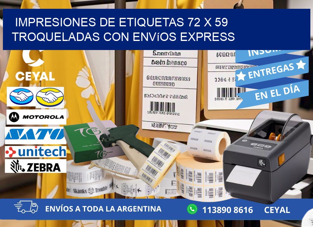 Impresiones de etiquetas 72 x 59 troqueladas con envíos express