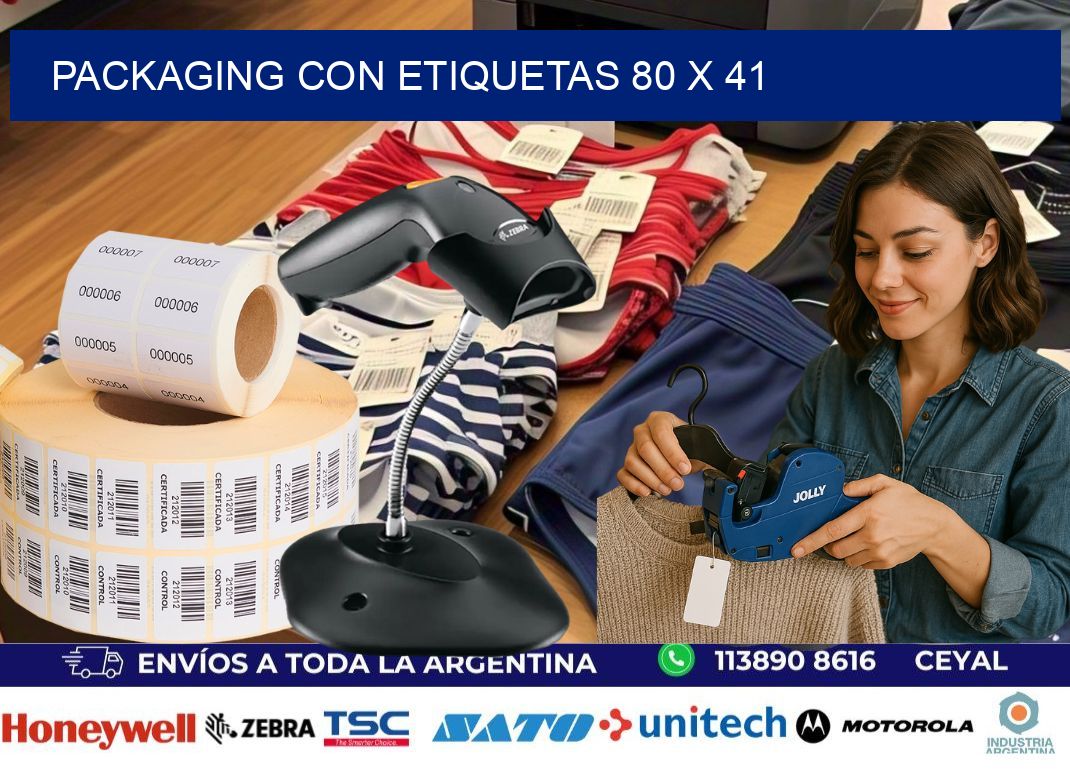 Packaging con etiquetas 80 x 41