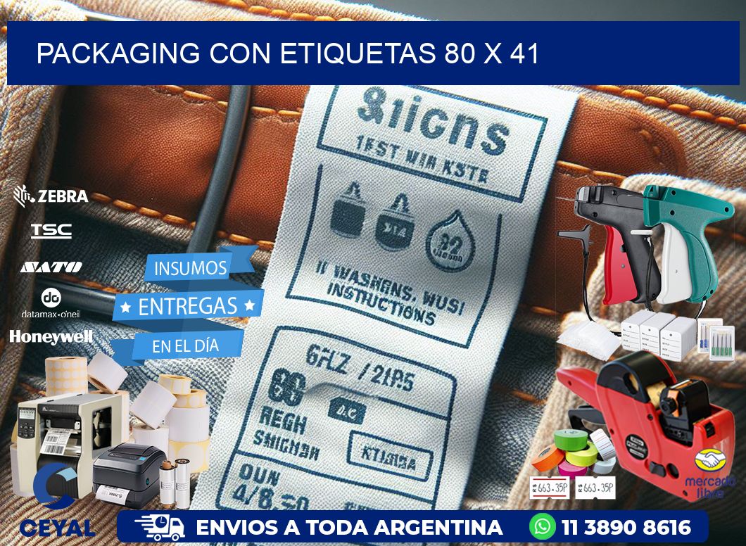 Packaging con etiquetas 80 x 41