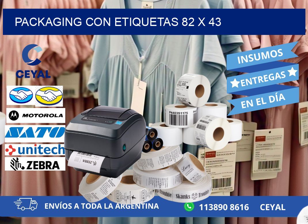 Packaging con etiquetas 82 x 43