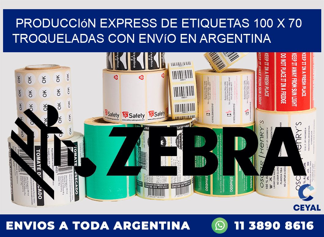 Producción express de etiquetas 100 x 70 troqueladas con envío en Argentina