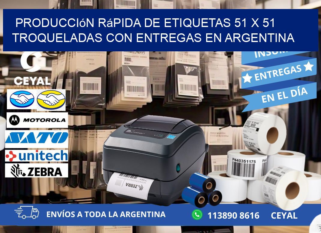 Producción rápida de etiquetas 51 x 51 troqueladas con entregas en Argentina