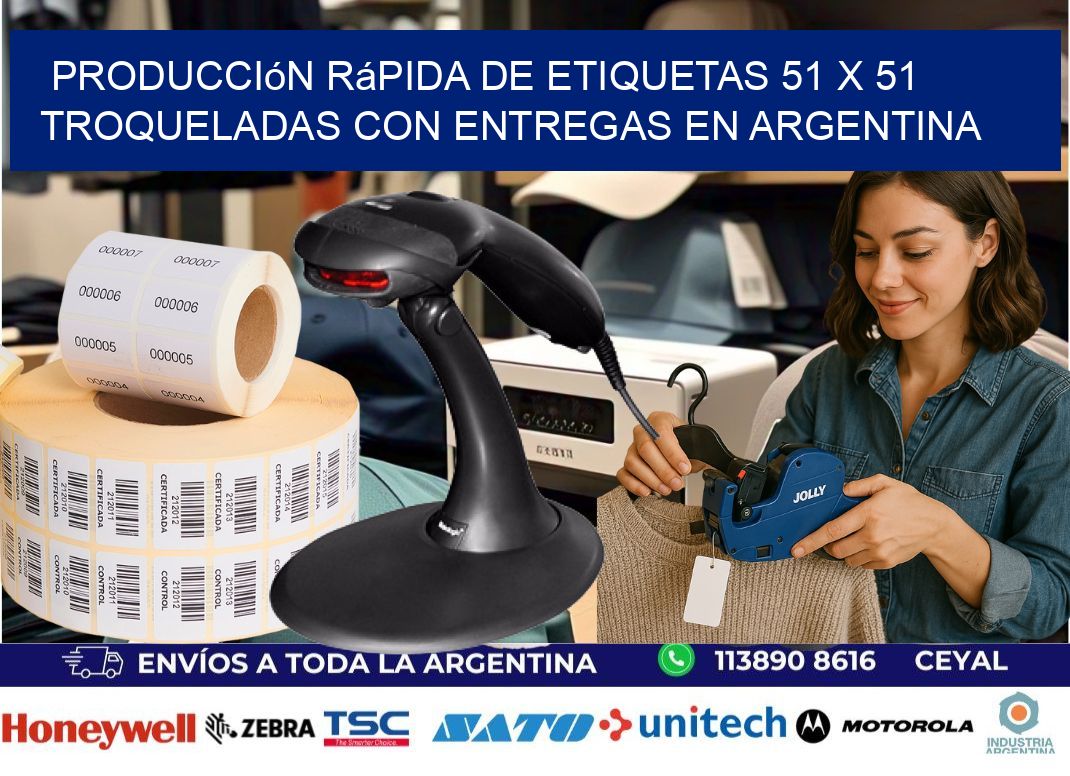 Producción rápida de etiquetas 51 x 51 troqueladas con entregas en Argentina
