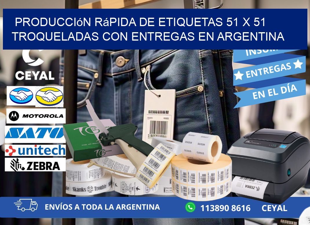 Producción rápida de etiquetas 51 x 51 troqueladas con entregas en Argentina