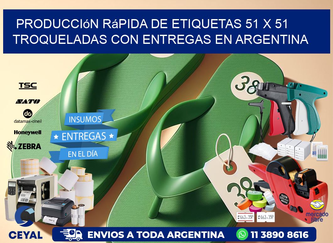 Producción rápida de etiquetas 51 x 51 troqueladas con entregas en Argentina