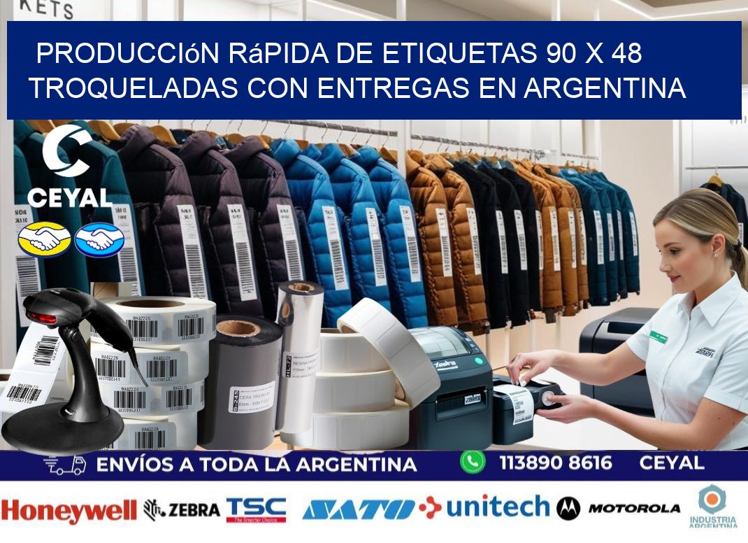 Producción rápida de etiquetas 90 x 48 troqueladas con entregas en Argentina