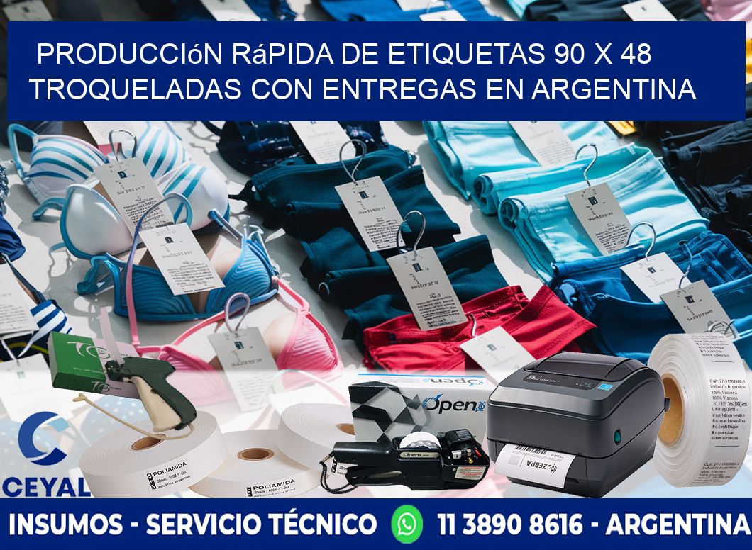 Producción rápida de etiquetas 90 x 48 troqueladas con entregas en Argentina