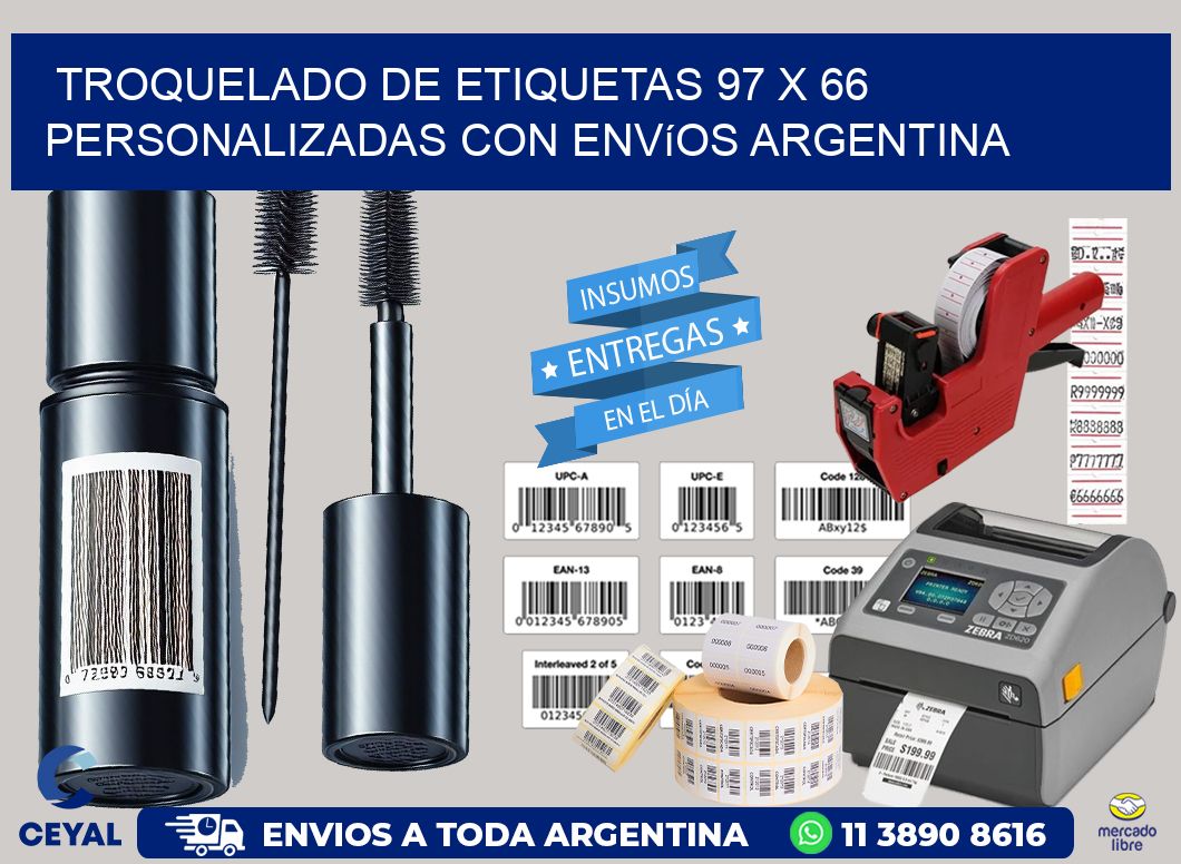 Troquelado de etiquetas 97 x 66 personalizadas con envíos Argentina