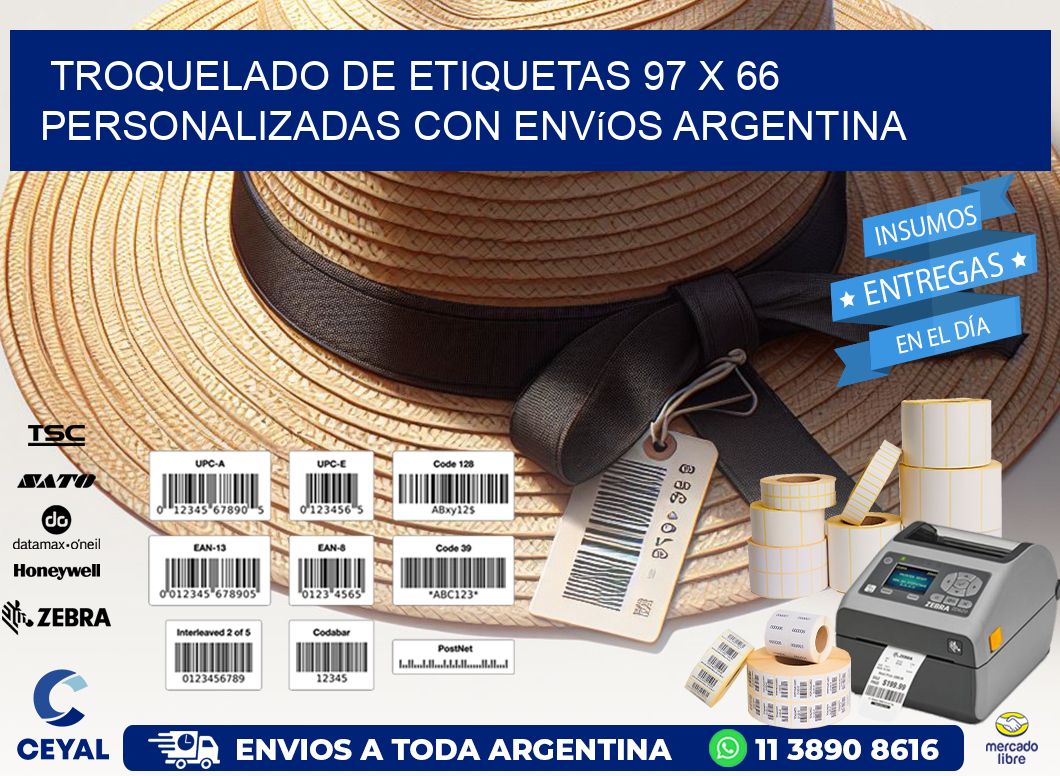 Troquelado de etiquetas 97 x 66 personalizadas con envíos Argentina